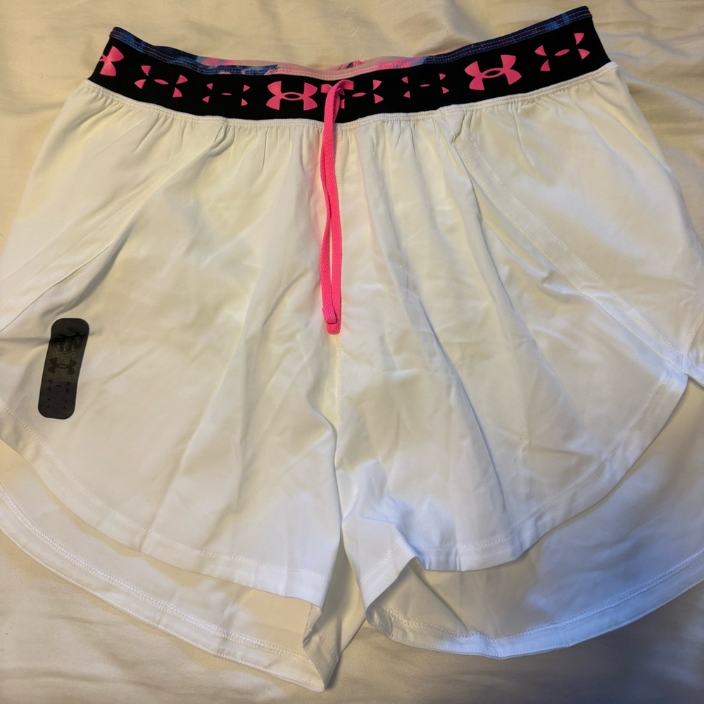 Under Armour Women's White Shorts with Pink Trim